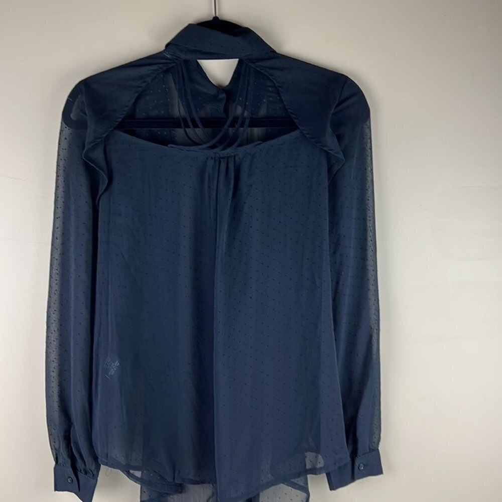 Mandee Long Sleeved Black Polka Dot Sheer Blouse size Small - Picture 2 of 8